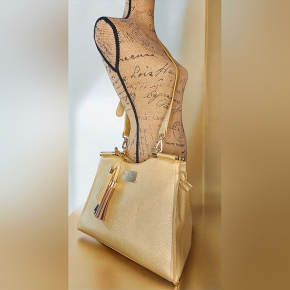 Bebe Gold Natalie Shopper Tote Satchel With Braided Handle NWOT - Picture 8 of 14